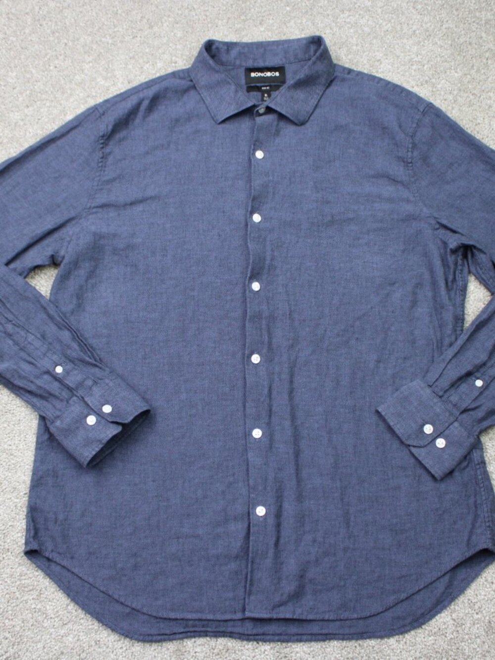 Bonobos Shirt Mens XL Blue Slim Fit Linen/Cotton Stretch Long Sleeve Preppy